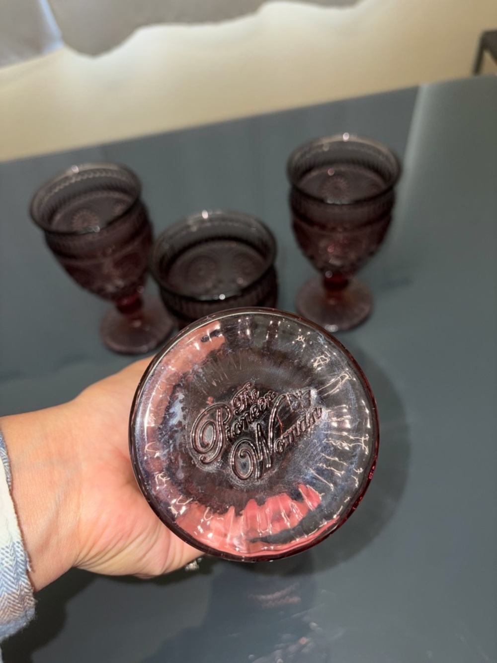 The Pioneer Woman Plum Glass Goblets w/ Embossed Floral Design - Picture 5 of 10